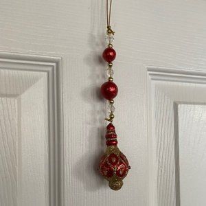 RAZ Multiple Red Ball w/Gold Glitter & Faceted Bead Ornament